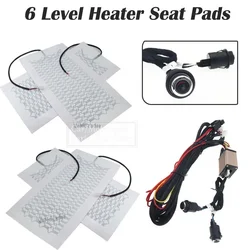 12V Universal 2 Seats 4 Pads 6 Level Round Switch 12V Carbon Fiber Car Heated Heating Heater Seat Pads Winter Warmer Seat Covers