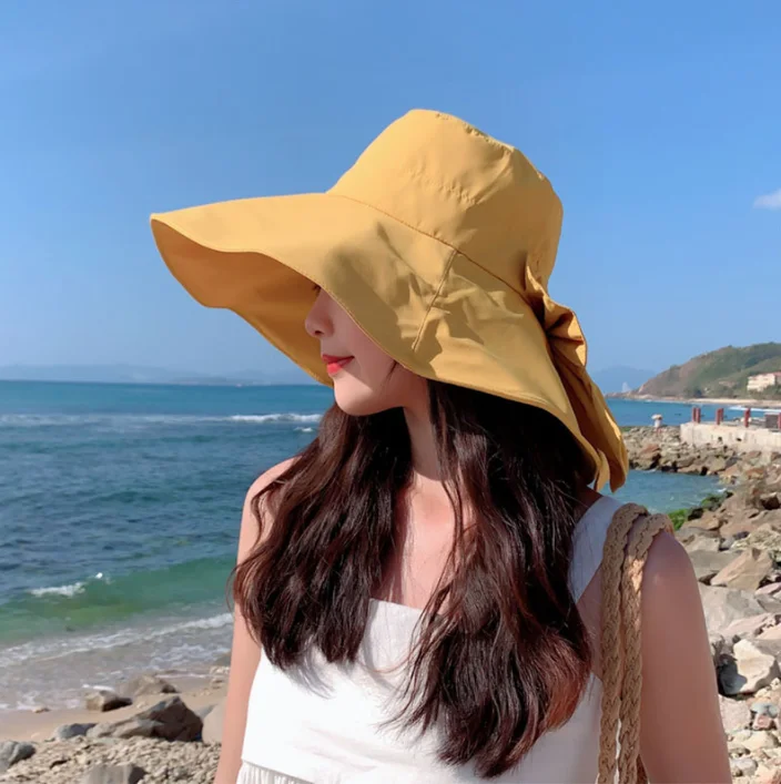 Komfortabler Baumwoll-Damenhut für Alle Jahreszeiten Sonnenschutz-Schirmhut Outdoor Breiter Rand Bucket Hat Panama Hut Modische Kappen – Detail 1