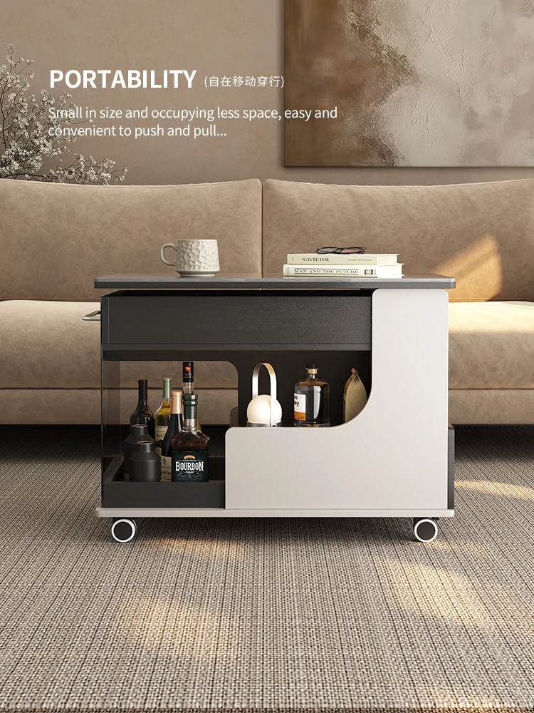 رفع طاولة القهوة القابلة للإزالة أريكة الجانب الجانب خزانة جانبية غرفة المعيشة عربة الوجبات الخفيفة الفاخرة الراقية طاولة السرير الإبداعية #4