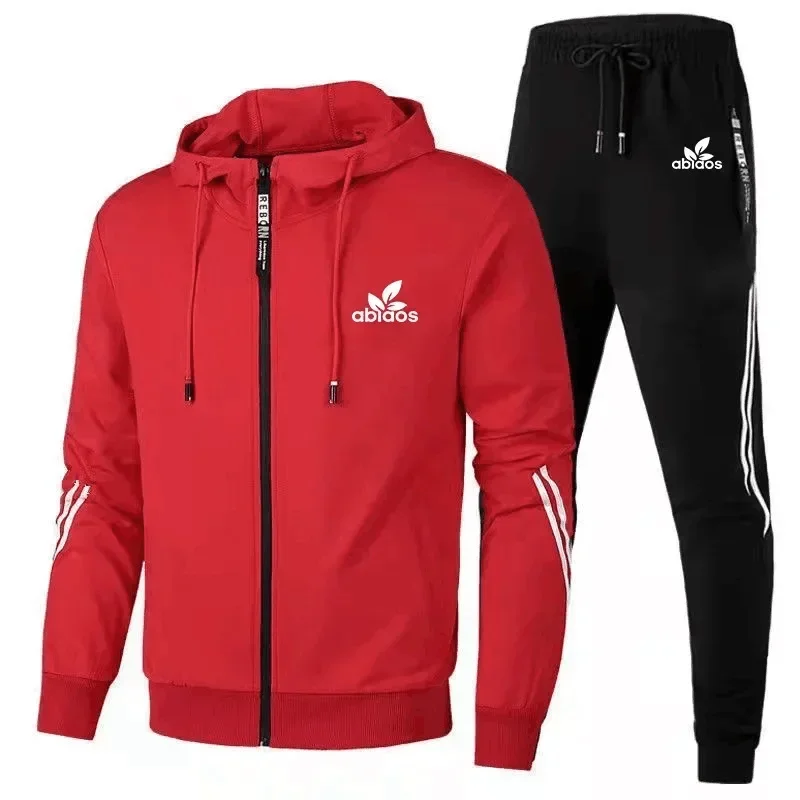 Podzim nový móda pánské oblečení ležérní sada fitka fitness jogging sportovní oblečení sada pánské na zip s kapucí sweatshirt+pants 2-dílný sada