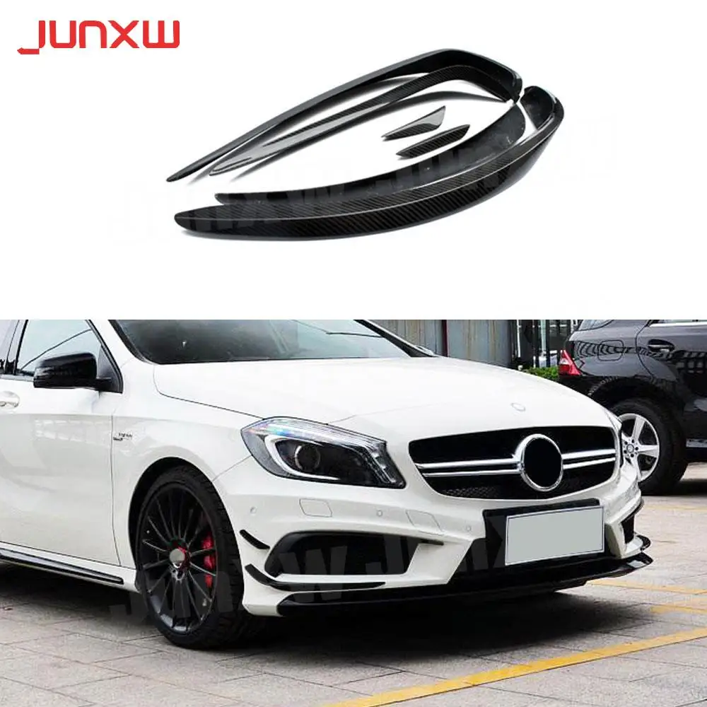 Carbon Fiber Front Bumper Air Vent Fin Trims Canards For Benz A Class W176 A180 A200 A260 A45 Sport 2013-2015 FRP Splitter Trims