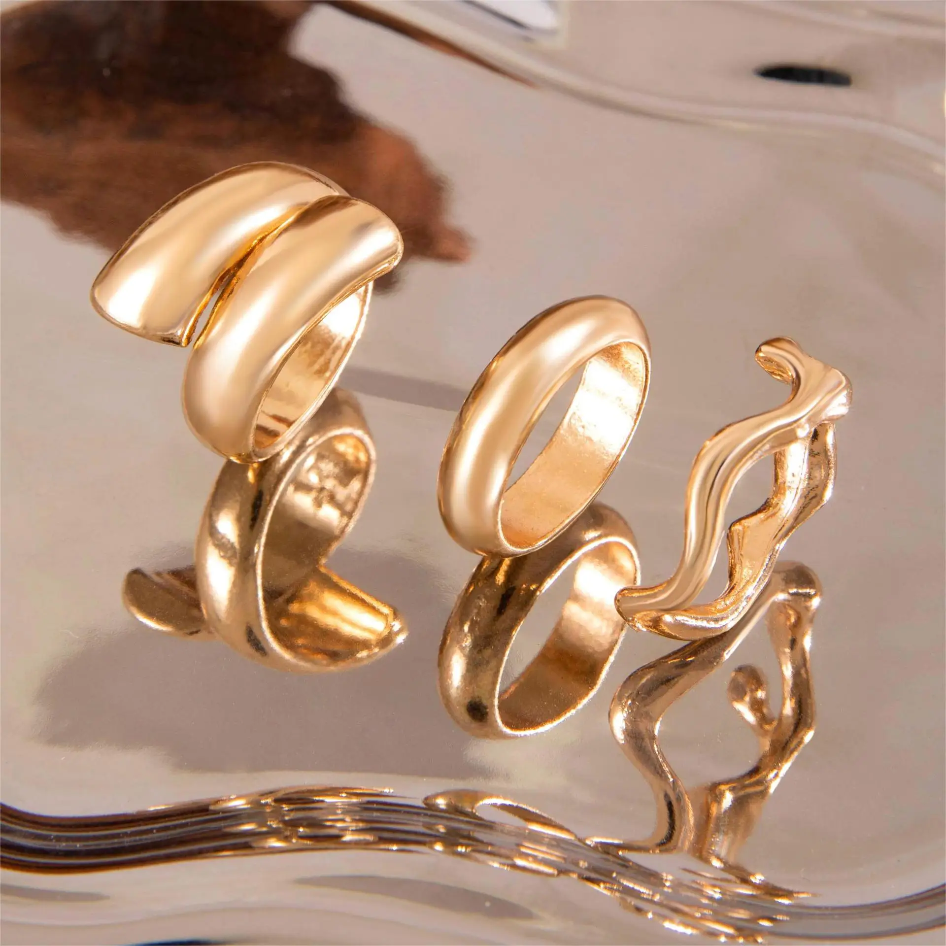 Anillos abiertos irregulares Punk para mujeres y hombres, anillo de dedo de Metal líquido de Color dorado, joyería de moda, regalos de fiesta para niñas, Hip Hop, 3 piezas por juego