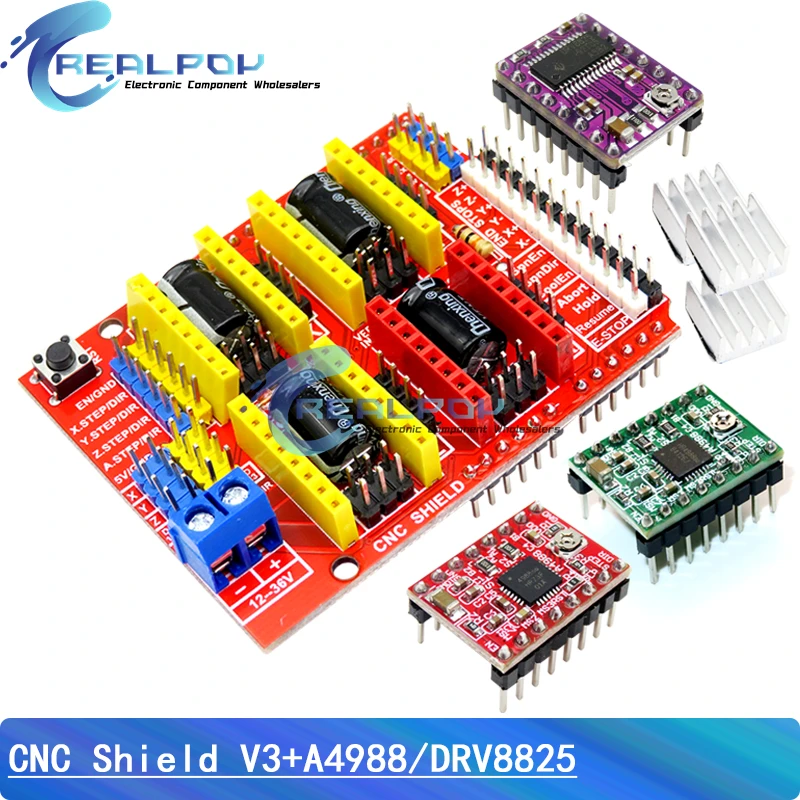 CNC Shield V3 Engraving Machine / 3D Printer / + 4PCS A4988 / DRV8825 Stepper Motor Driver Expansion Board for Arduino DIY Kit