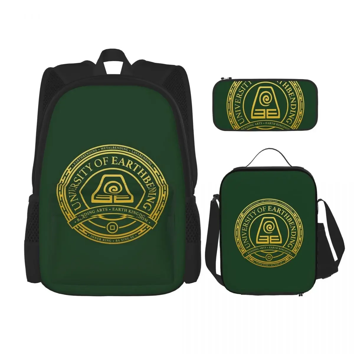 

ATLA University Of Earthbending Avatar Inspired Backpacks Bookbag Children School Bag Rucksack Lunch Bag Pen Bag Three-Piece Set