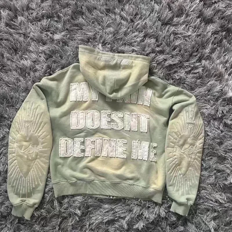 

Gothic Fashion New Letter Patch Cardigan Zipper Sweater Male Y2K Harajuku Vintage Hip Hop Popular Leisure Sports Couple Hoodies