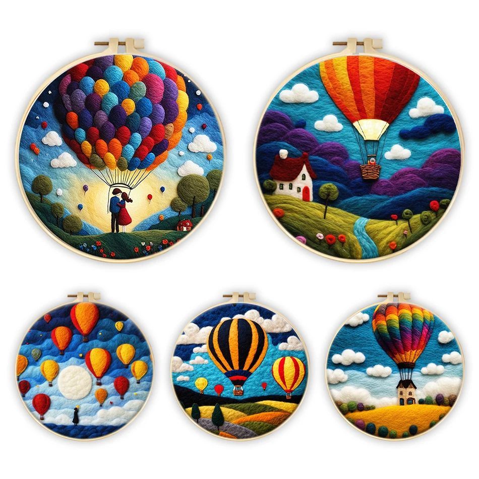 

RUOPOTY Wool Felt Package Beginners Painting Balloon Scenery Wool Fleece For Felting Needlework Handmade Worsted Wool Home Decor