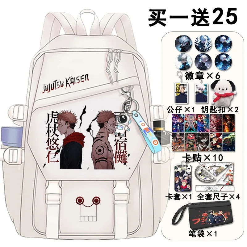 

29×43×13cm White Black, Jujutsu Kaisen, Student Kids Teens School Bags, Large Capacity Mochilas Anime Backpacks For Girls Boys