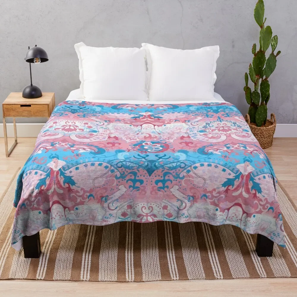 Transgender Dragon Damask -- Trans Pride Flag Colors Throw Blanket Quilt fluffy Blankets