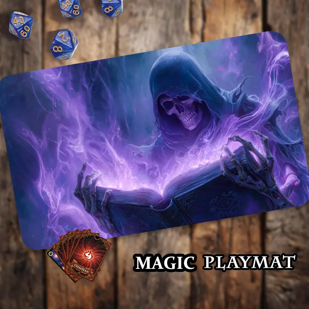 Ancient spellbook and skeleton TCG Playmat Magic Card Mat Stitched Edge Non-Slip Durable Tabletop playmat Board Game Mat for TCG