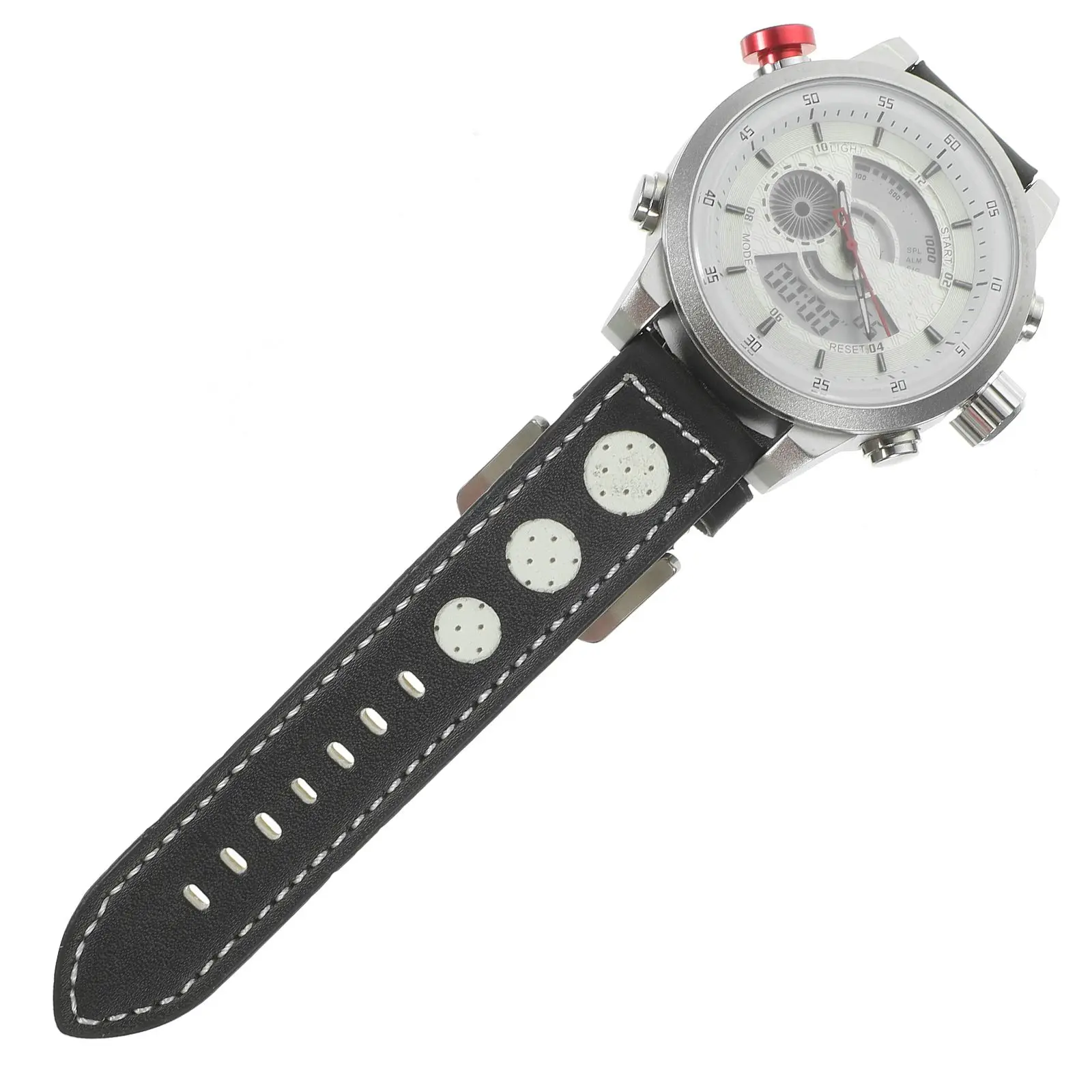 

Double Display Men Watch Waterproof Quartz Digital LCD 5cm Diameter 17mm Thickness 22cm Strap Time Alarm Backlight Mens