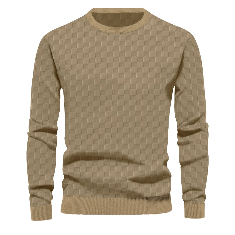 Men's Spring and Autumn Men's Knitwear Heavyweight Jacquard Checkerboard Pattern European and American Round Neck Casual Bottom