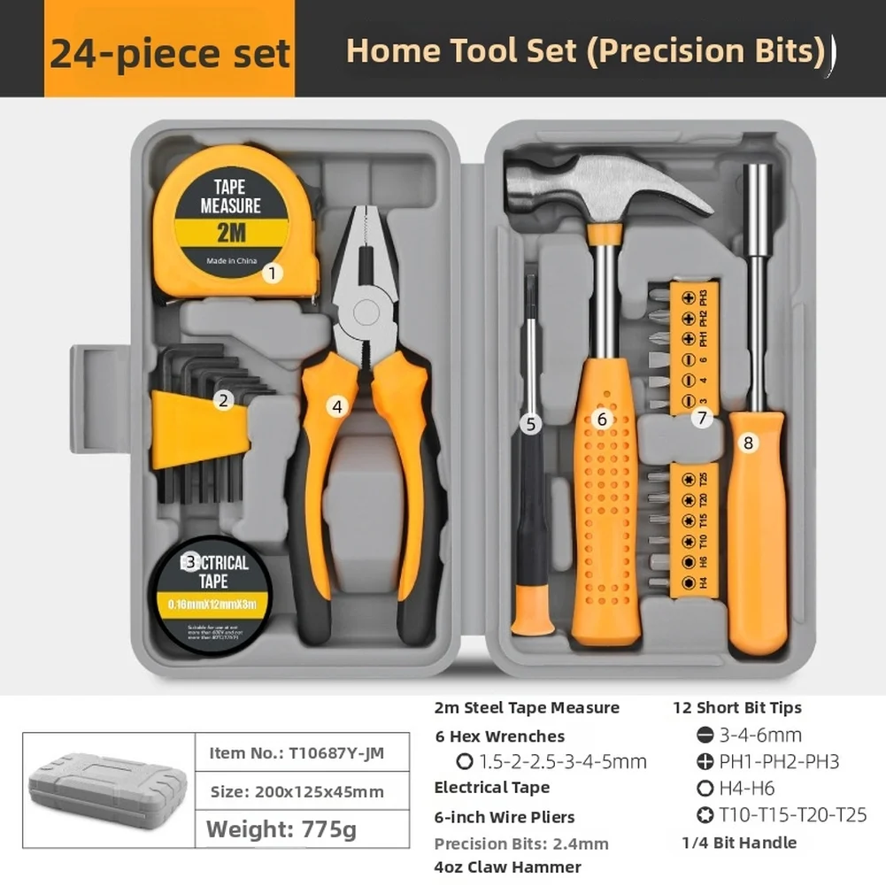 

Набор инструментов для дома из 24 предметов: отвертки, плоскогубцы, молоток, рулетка для домашнего ремонта и обслуживания, набор ручных инструментов