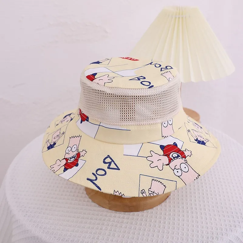 

New Children's Sun Hat Summer Large Brim Sun Hat Cartoon Mesh Fisherman Cap Baby Bucket Hat Unisex UV Protection Cone Top