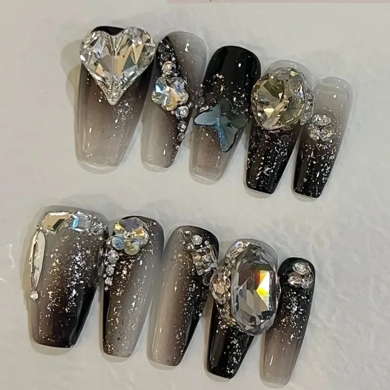 

Purely hand-worn nail black love diamond jelly glue nail patch removable nail