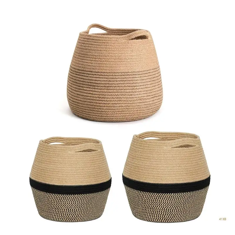 

41XB Nordic Handmade Straw Laundry Toy Storage Basket Macrame Woven Flower Pot Plant Container Planter Holder Home