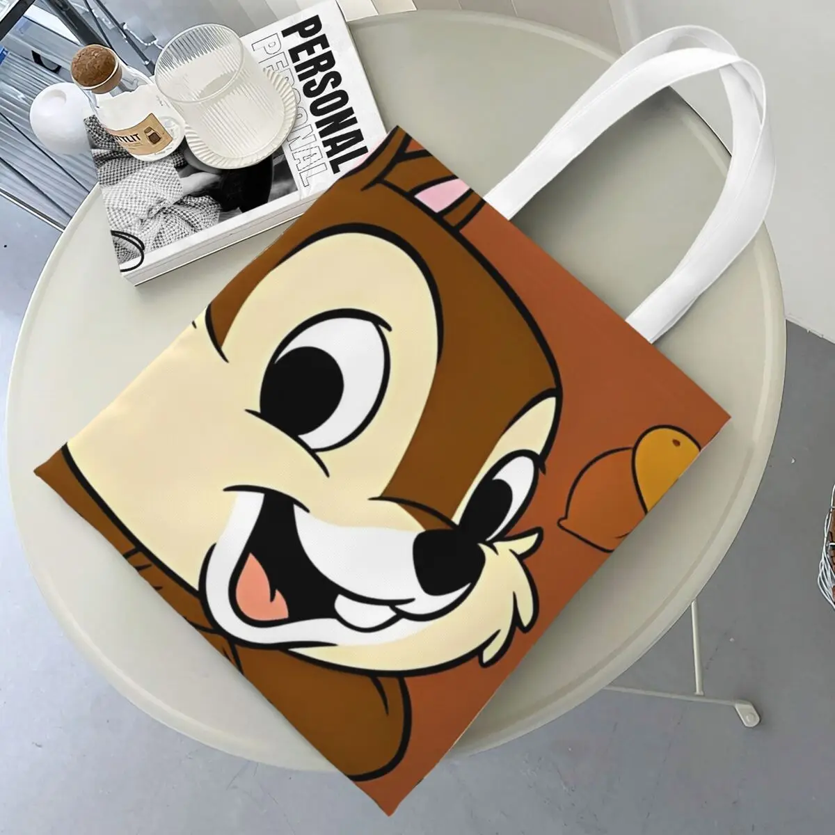 

Naughty Chip 'n' Dale Tote Bags Women Handbag Foldable College Shoulder Bag Printed Grocery Bag