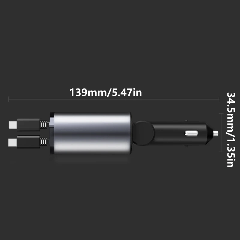 محول شاحن السيارات القابل للسحب USB C الشحن السريع للهواتف الذكية اللوحي K1KF