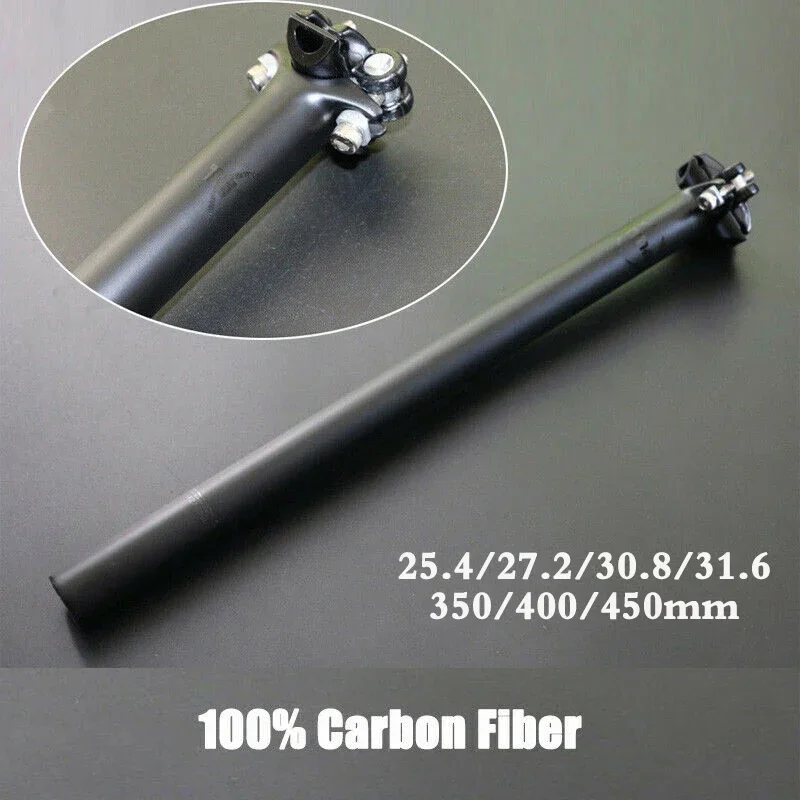 TEMANI Full Crabon Seatpost 25.4/27.2/30.8/31.6 MTB Seatpost Ultralight T800 Carbon Fiber Seat Post 350/400/450mm Bicycle Parts