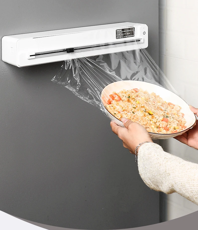 

2024 New Design Vocal Controlled Plastic Wrap Dispenser With Cutter Multifunctional Electric Cling Film Dispenser