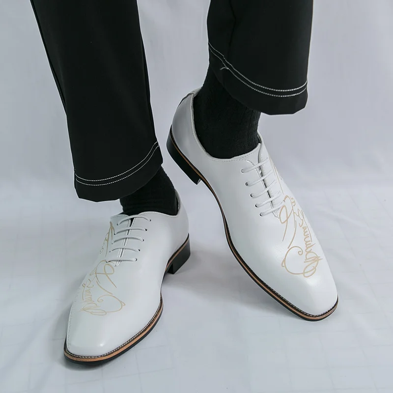 White Elegant Men Dress Shoes Leather Oxford Shoes Man Business Formal Shoes Design Social Shoes Male zapatos de vestir hombre