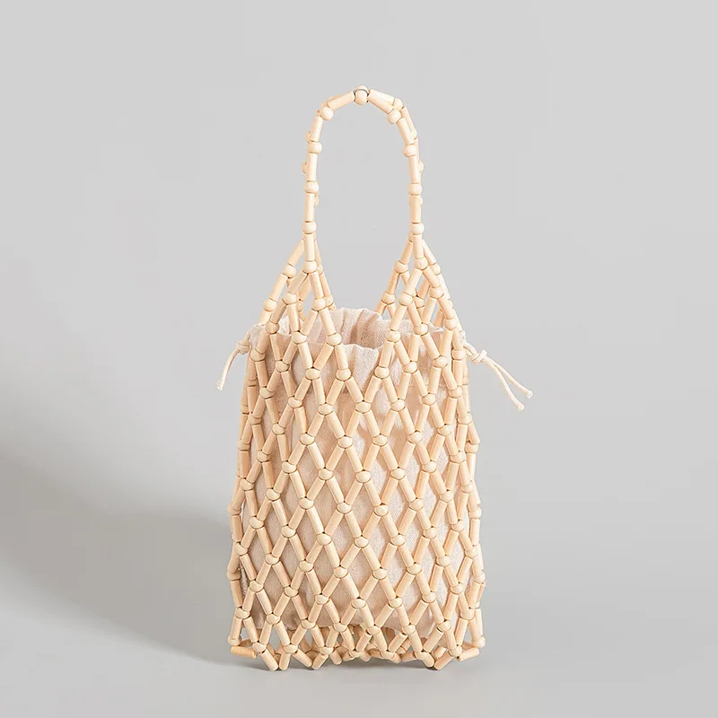 Saint Barth Beach Bag Leisure Vacation Handmade  Handbag Luxury Design Hand-Woven Bag Hollow Wooden Bead Handbag