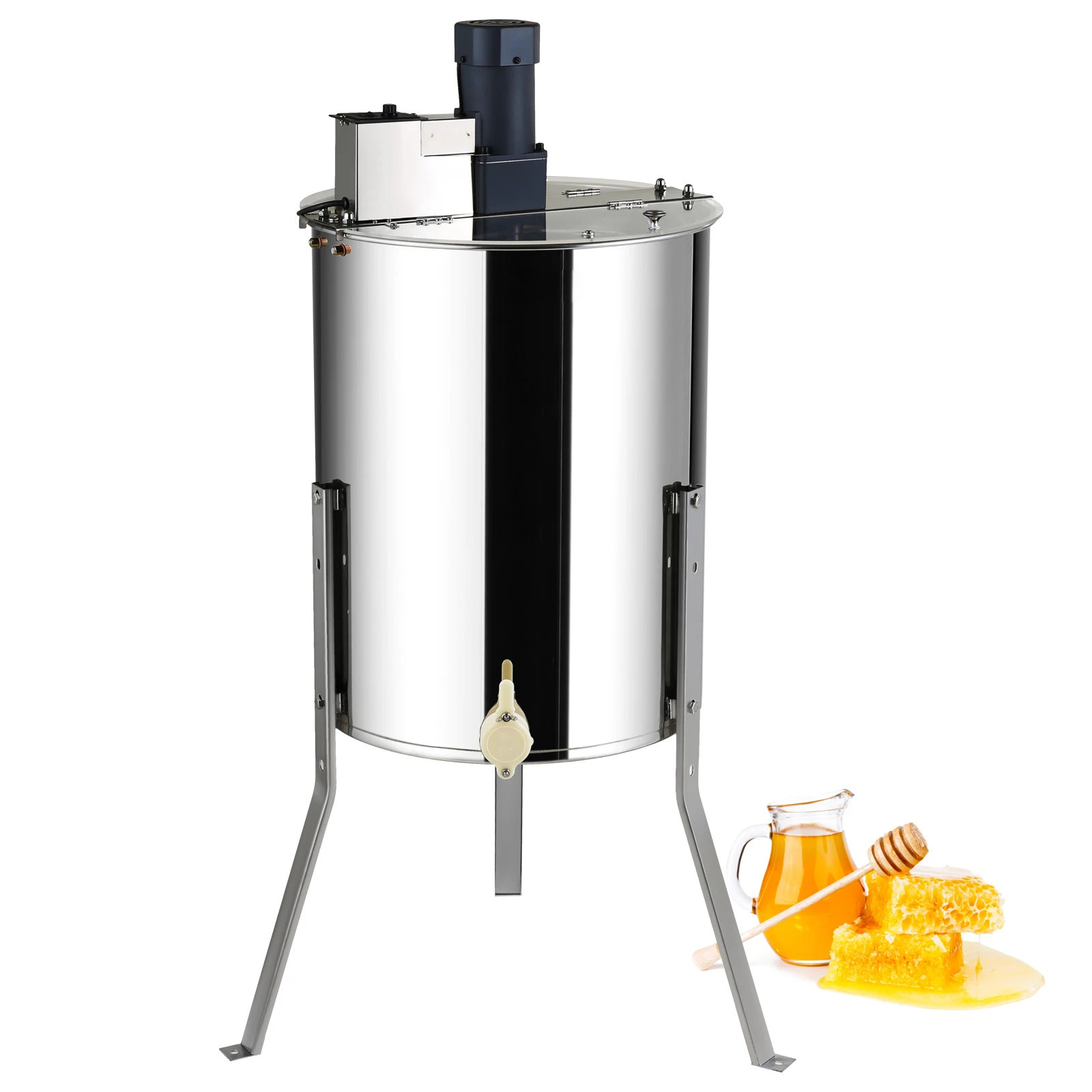 VEVOR Extracteur de Miel Électrique 4/8 Cadres Centrifugeuse Séparateur Miel 140 W Inox avec Couvercle Taille du Nid d'Abeilles Adaptée Profond 48x23 cm Moyen 48x16 cm Hauteur Réglable pour Apiculture