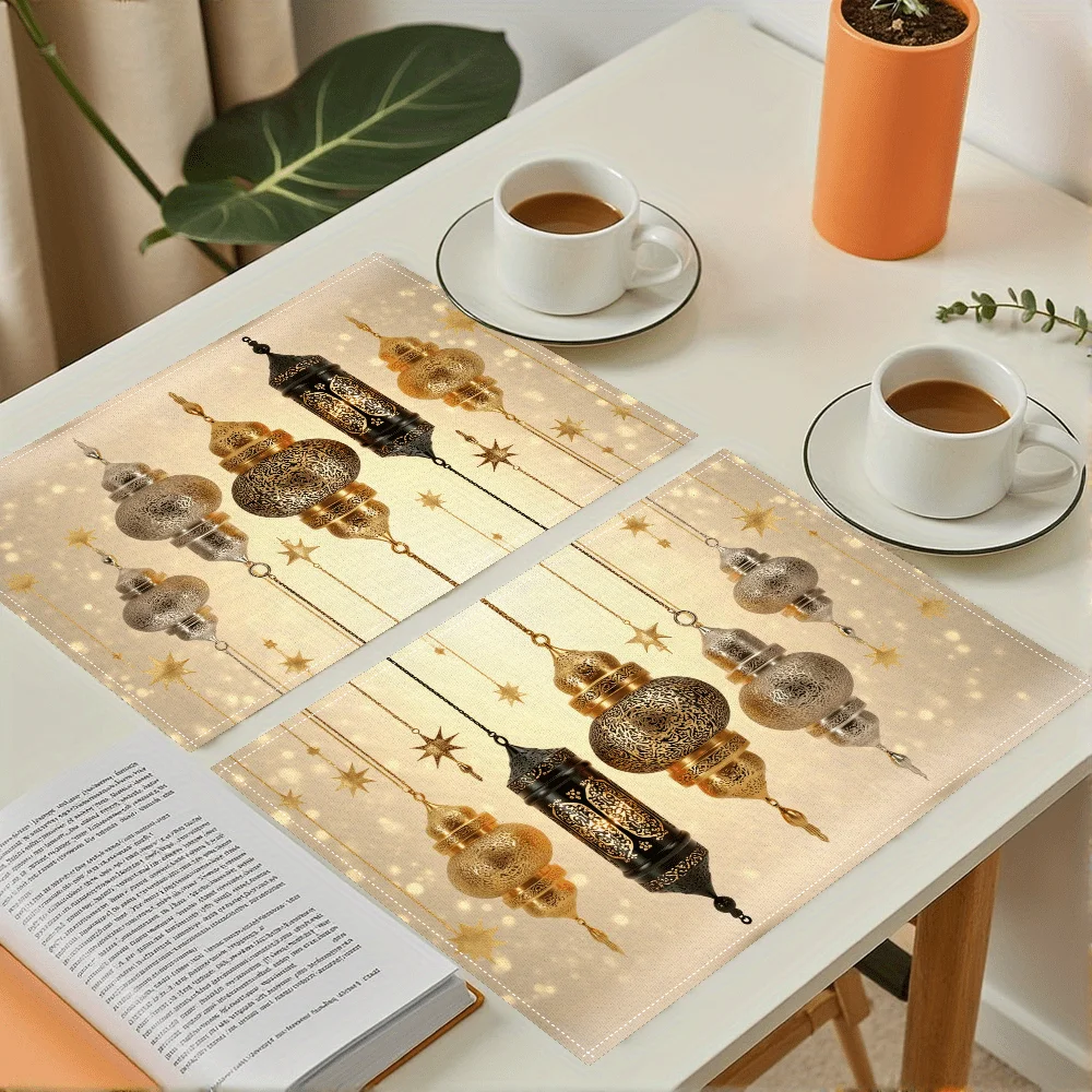 1PC Ramadan Placemats Featuring Lantern Designs, with a Fresh Background And Golden Trim That Enhances