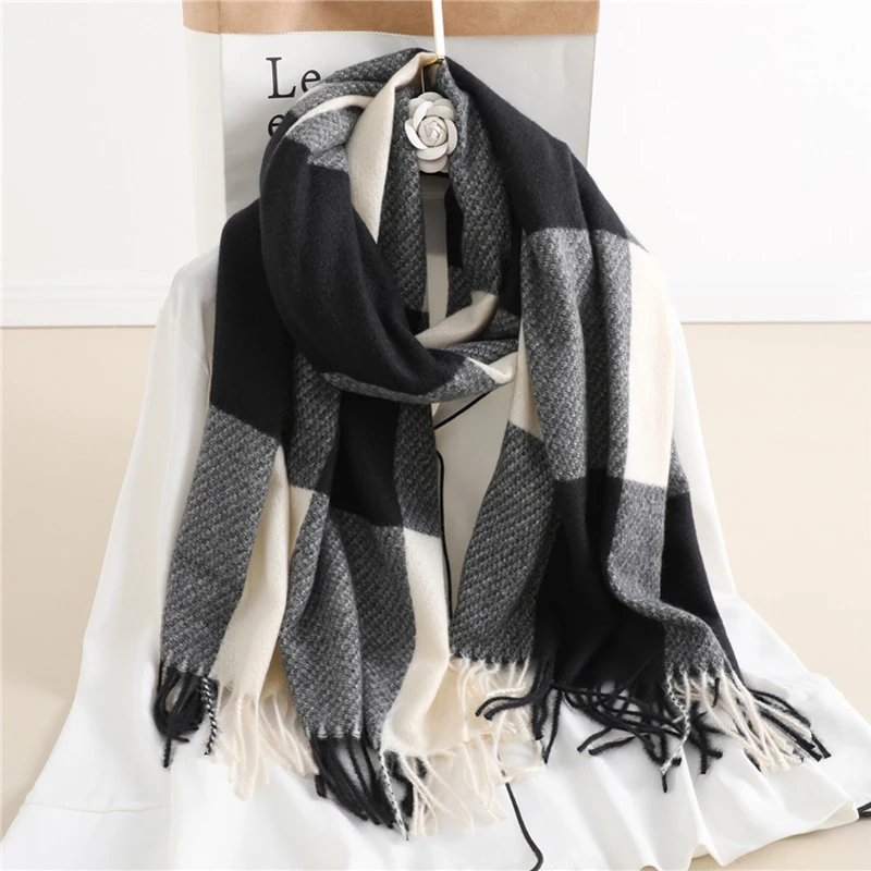 Elegant Warm Cashmere Women Winter Scarf Luxury Plaid Print Shawl Wraps Pashmina Bufanda With Tassel Travel Blanket Echarpe New