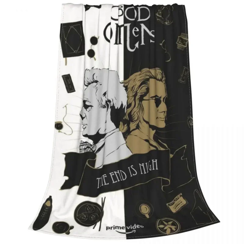 Good Omens Tv Show Blanket Fleece Summer David Tennant Michael Sheen Super Soft Throw Blankets for Sofa Travel Bedding Throws