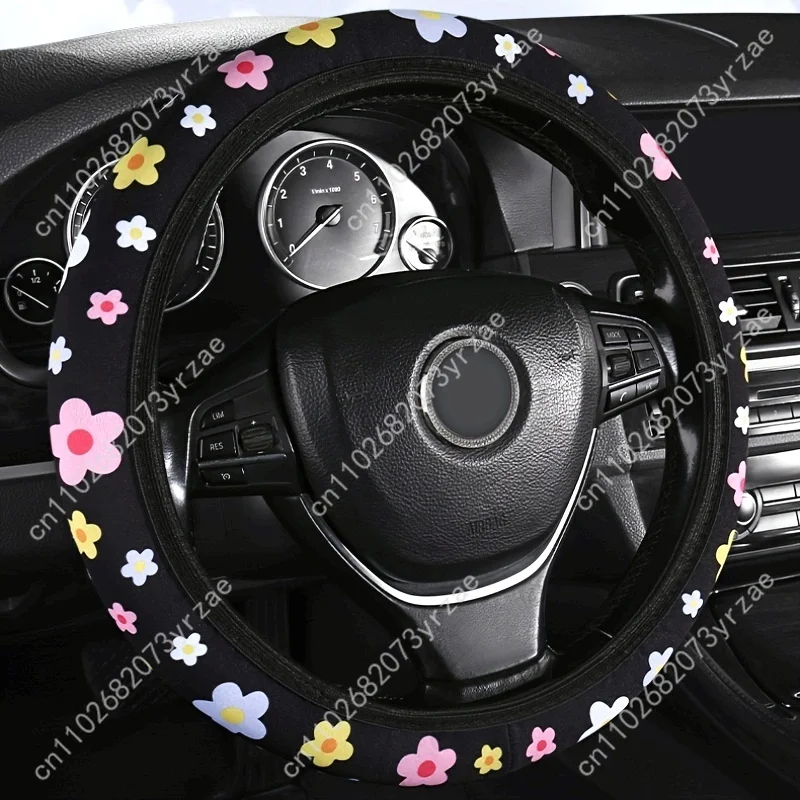 

Floral Print Car Steering Wheels Cover Universal Type Environmental Friendly Comfortablenon-slip Breathable Steering Wheel Wrap