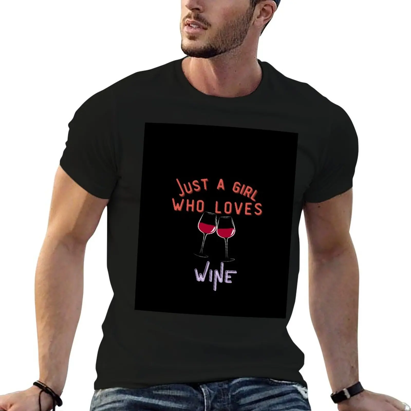 Camiseta Just a Girl Who Loves Wine, camiseta de verano con estampado de animales lisos para niños, camisa de anime vintage, camisetas negras para hombres