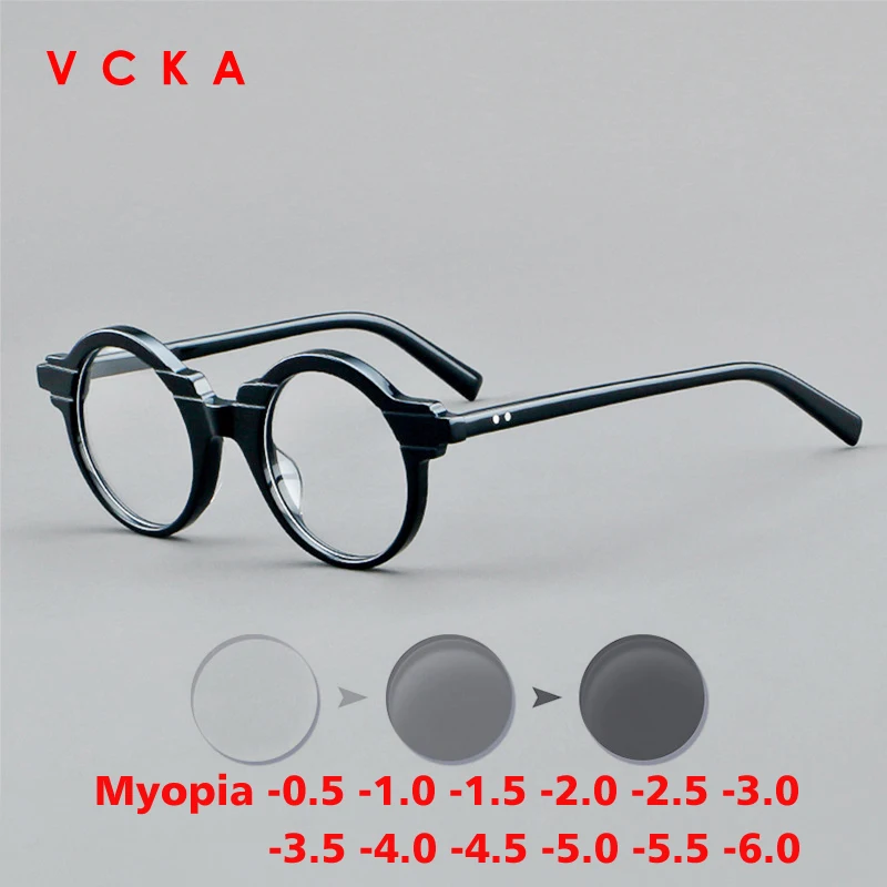 VCKA Retro Acetate Myopia Anti-blue Discolor Glasses Frames Women Men Custom Optical Prescription Luxury Eyewear -0.5 to -10
