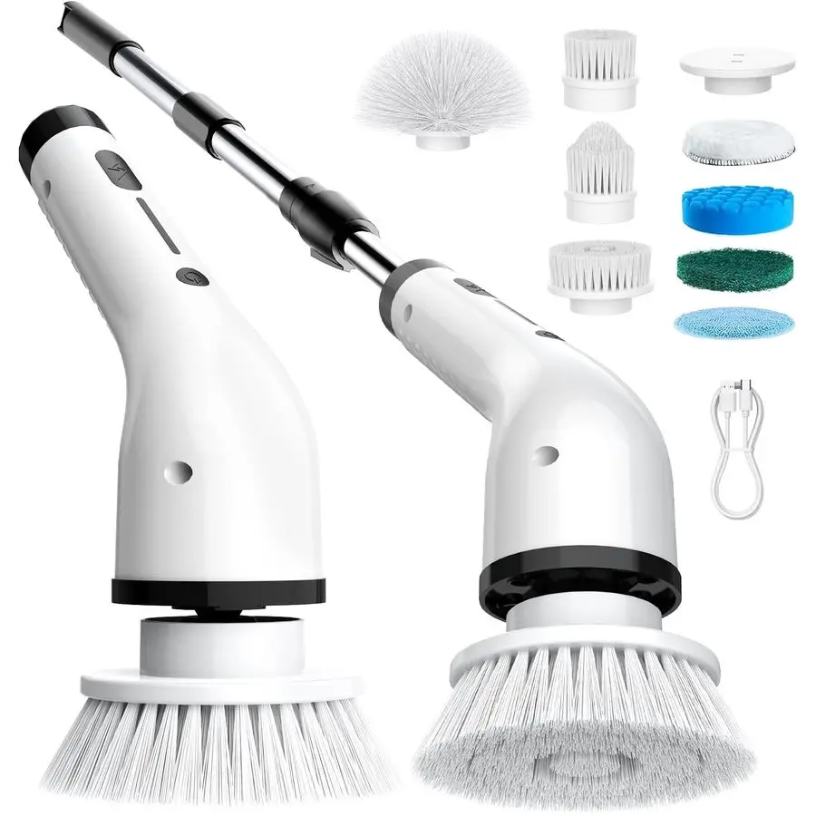 

Spin Scrubber for Cleaning, Cordless IPX5 Waterproof Bathroom Shower Scrubber Brushes with 9 Head, 1.5H Power Dual Speed Cleaner