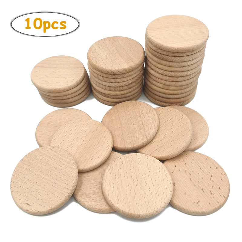 10pcs 7cm Unfinished Wooden Circles Blank Round Wood Coins Slices Token Tags for Painting Writing Carving Letter DIY Craft