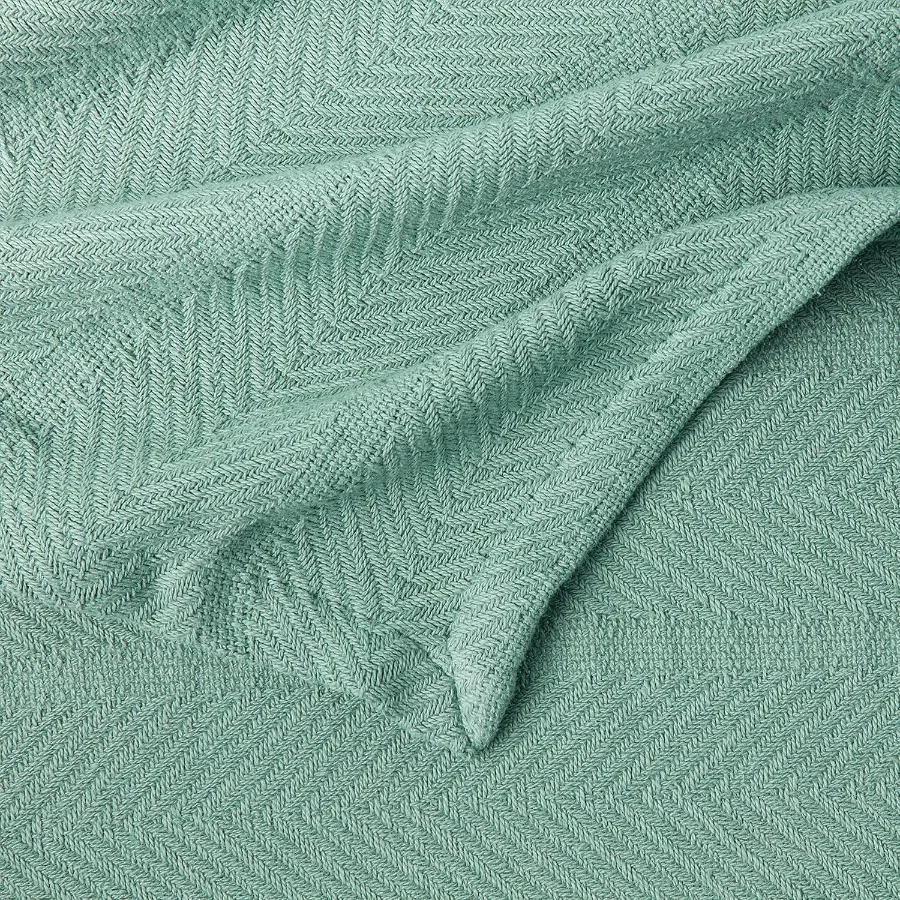 Eddie Bauer - Queen Blanket Lightweight Cotton Bedding Home Decor for All Seasons Herringbone Green Queen