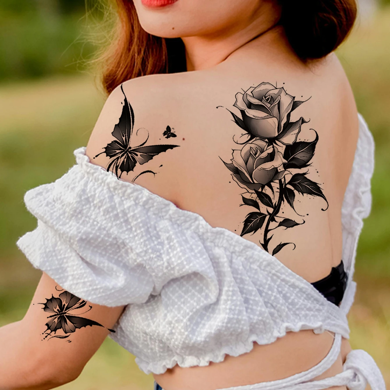 

Waterproof Temporary Tattoo Sticker butterfly flower rose fake tatto flash tatoo shin for girl women tatuagema prova de água