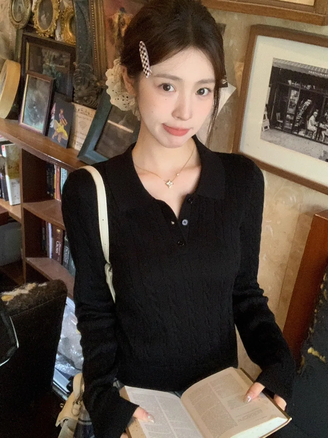 Maglione lavorato a maglia Donna Pullover Nuova manica lunga Colletto rovesciato Maglione lavorato a maglia Pullover Donna Top Maglioni Abbigliamento donna Q1486