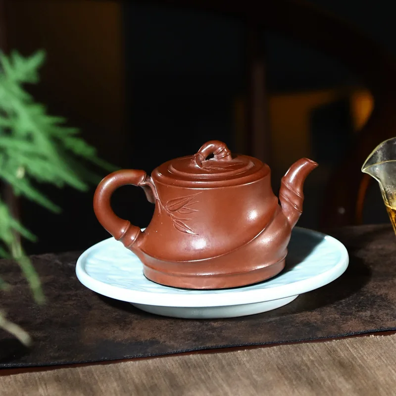 High-End Purple Fully Handcrafted By Famous Artisans Made Original Ore From Yixing Zhaozhuang Small Red Clay Bamboo Pattern