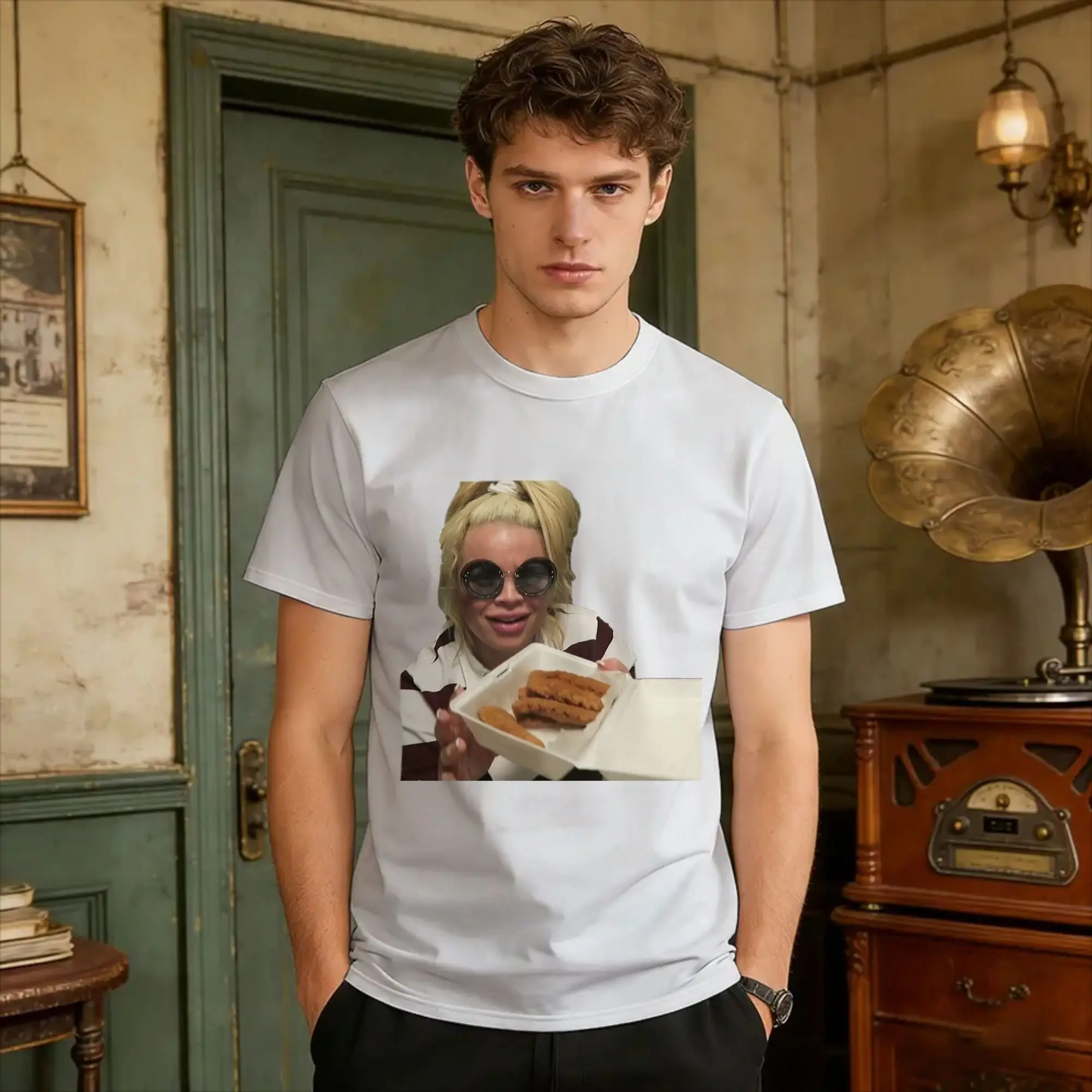Oversized T-Shirt Trisha Paytas Chicken Nuggets  Cotton T Shirts  Fashion Tshirt for Men's Summer Y2K Fun Short Sleeve Clothes