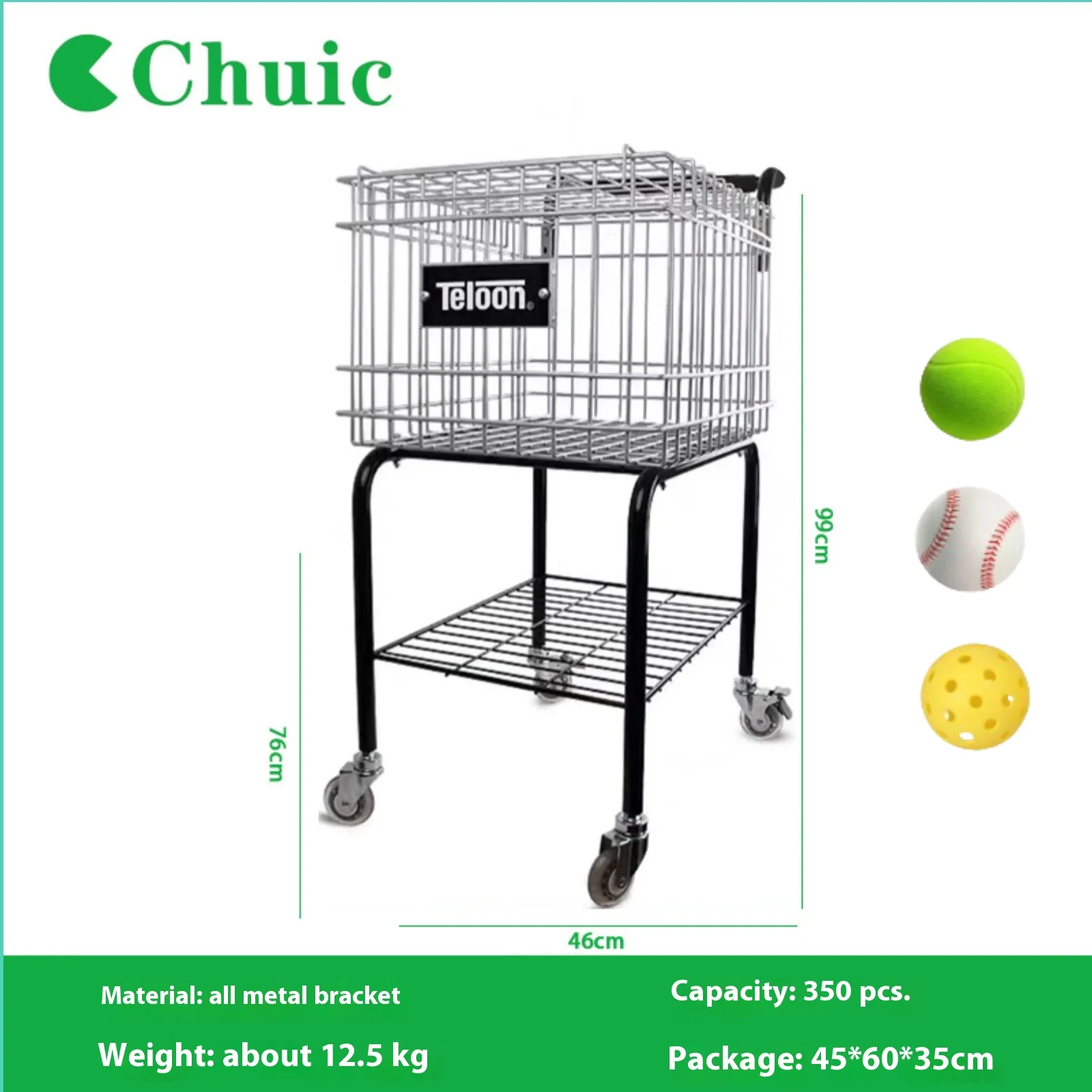 

Tennis Ball Retriever Tennis Ball Basket with Wheel Holds 350 Tennis Ball Practical Carrier Basket Pickup Container for Club Cou