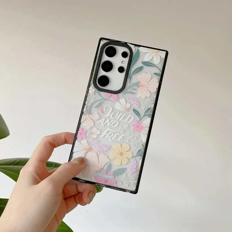 Coque de protection en acrylique à bordure noire pour Samsung Galaxy, modèles S22, S23, S24 Ultra, S22 +, S23 +, S24 Plus