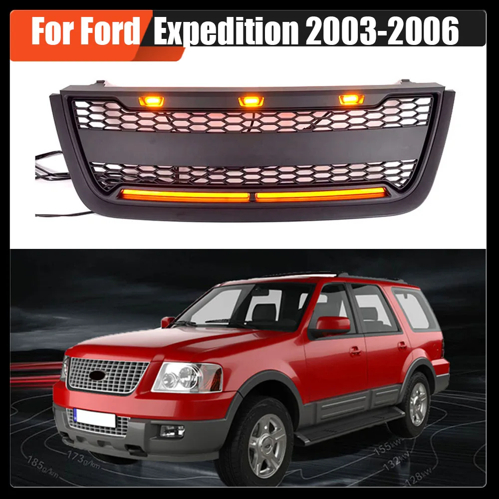 

Fit For Ford Expedition 2003-2006 Automotive Exterior Accessories Front Grill Matte Black Or Grey Bumper Grille With LED Lights