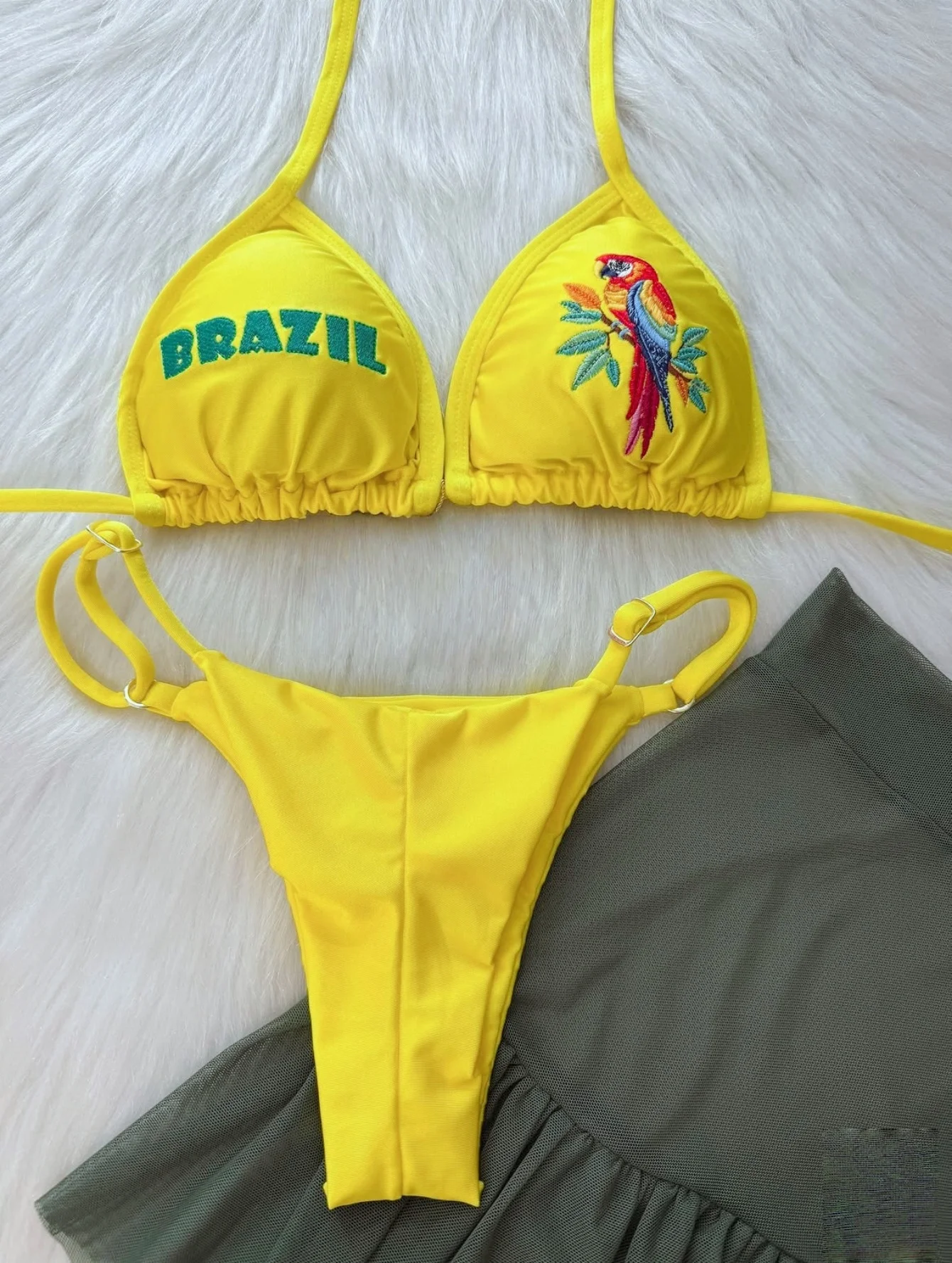 Brazilian animal embroidery triangle bikini set 2026 sexy women's swimsuit summer split swimsuit 2-piece set