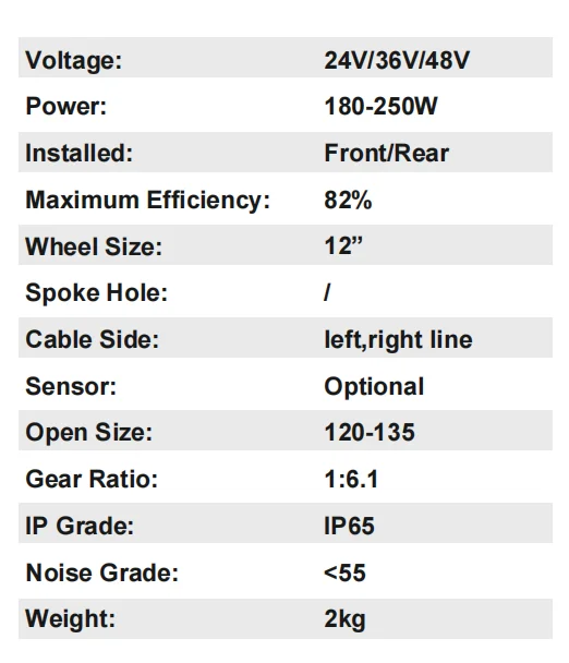 12 Inch 180w-250w 24v-48v Dc Brushless Gearless Electric Hub Motor With Wire For Scooter