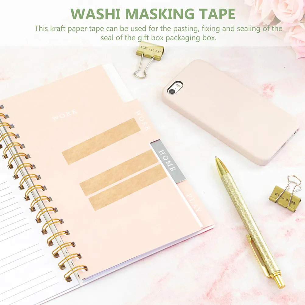 5Pcs Premium Kraft Tape High-Tack Adhesive Tear-by-Hand Writeable Paper Tape for Walls Frames Books Keyboards Crafts Pen