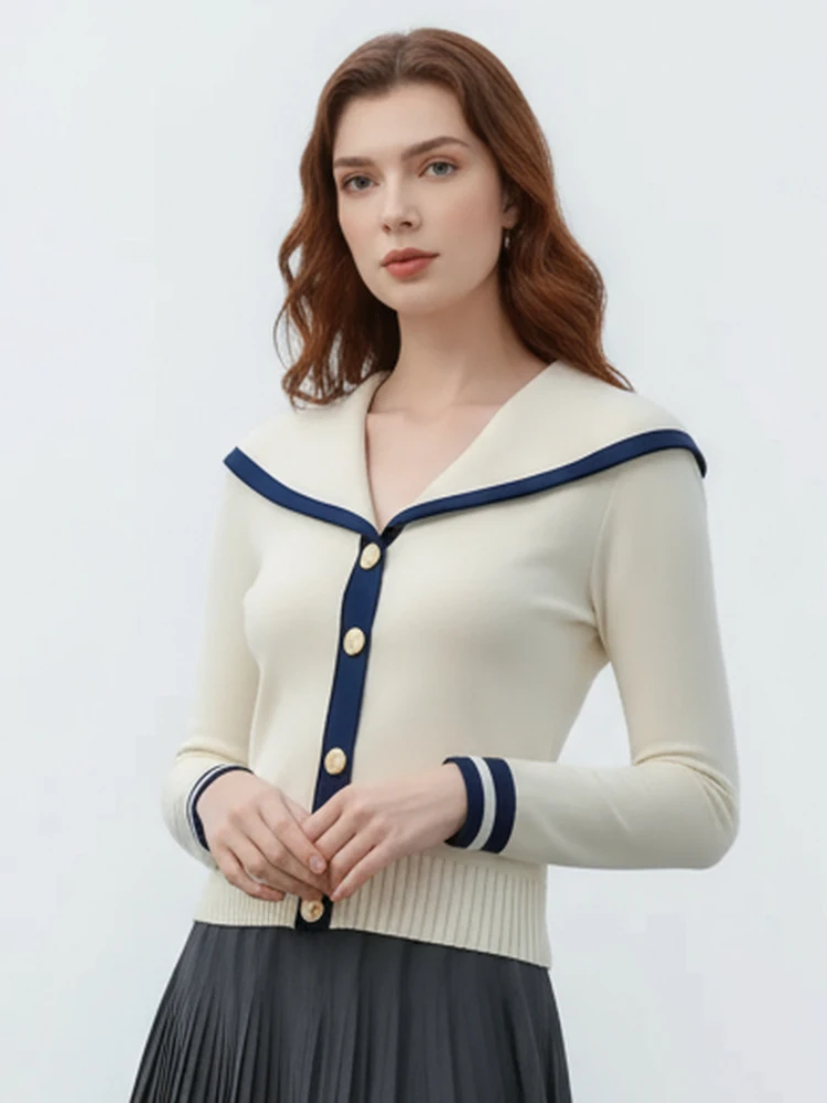 سترة محبوكة بأكمام طويلة وياقة بحار على الموضة لخريف 2025 سترة غير رسمية أنيقة للشتاء على الطراز الكوري تريكو #2