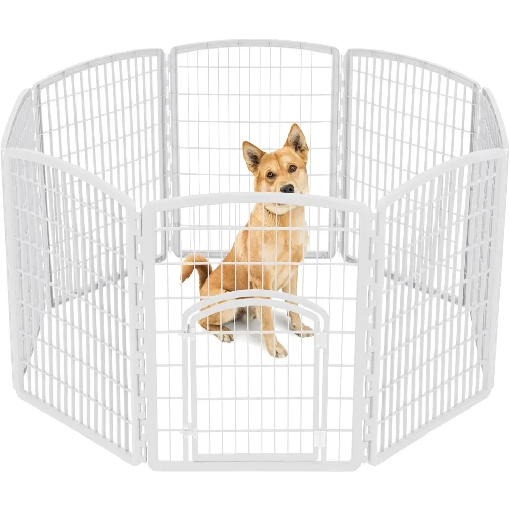 

8-Panel 34" Pet Playpen with Door, Puppy Playpen, Indoor/Outdoor Dog Pen, 63 x 63 x 34, Foldable, Customiz，White