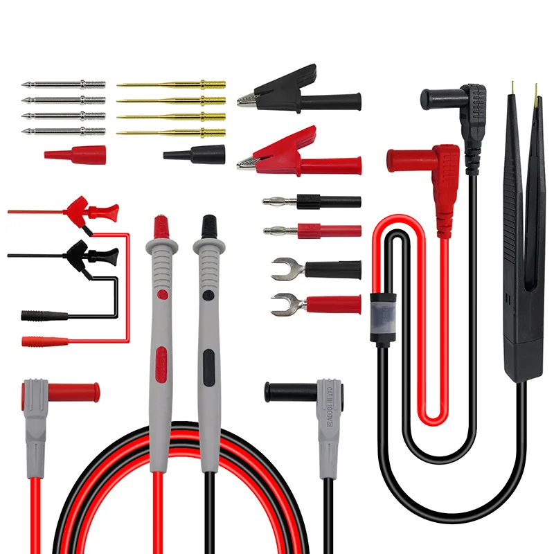 P1503E Multimeter Probes Test Leads Kit With Tweezers To Banana Plug Cable Replaceable Needles Digital Multimeter Feeler Retail