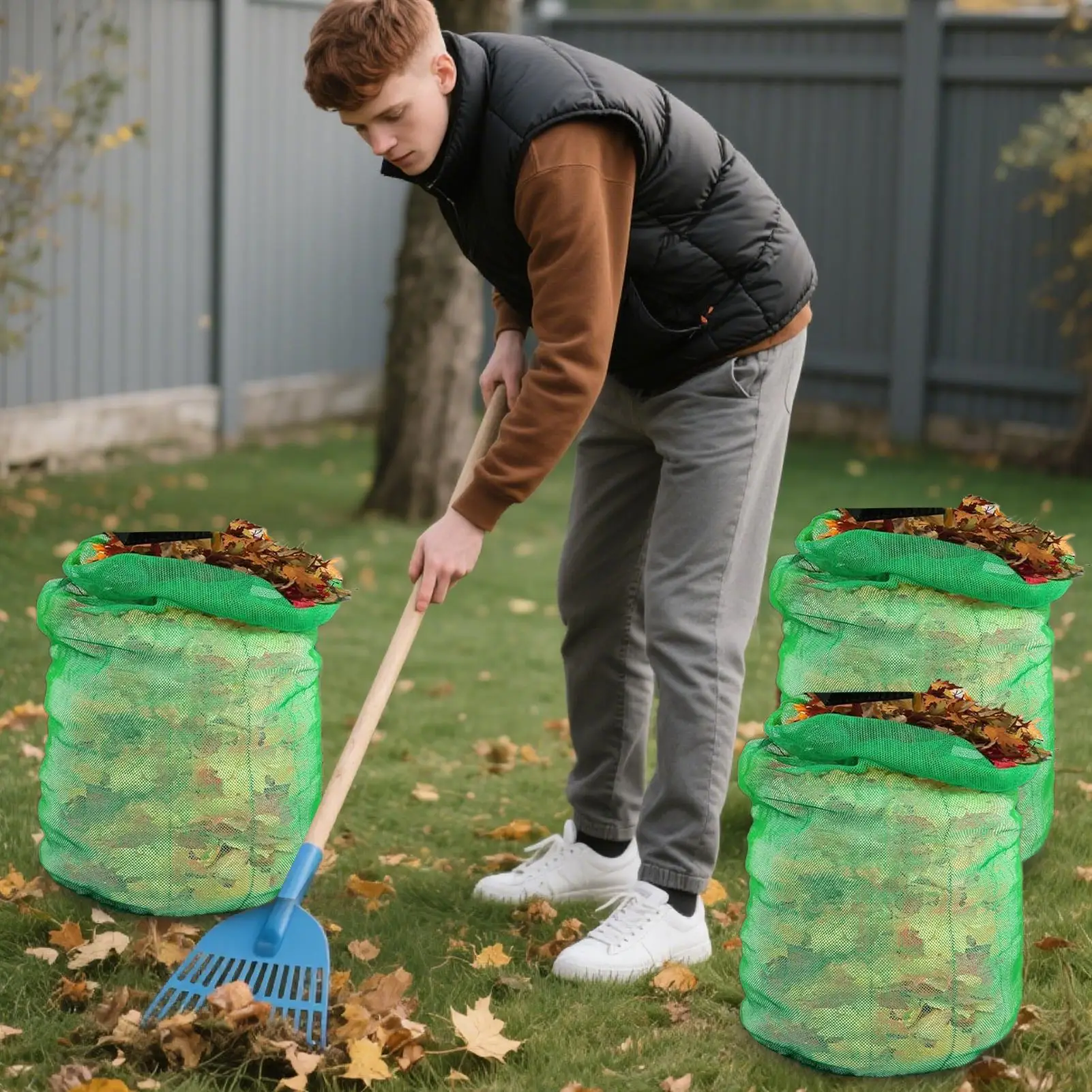 

3-х шт. сверхмощные мешки для мусора на дворовом шнурке, большой садовый мешок для мусора для газона, листьев, урожая помидоров и картофеля