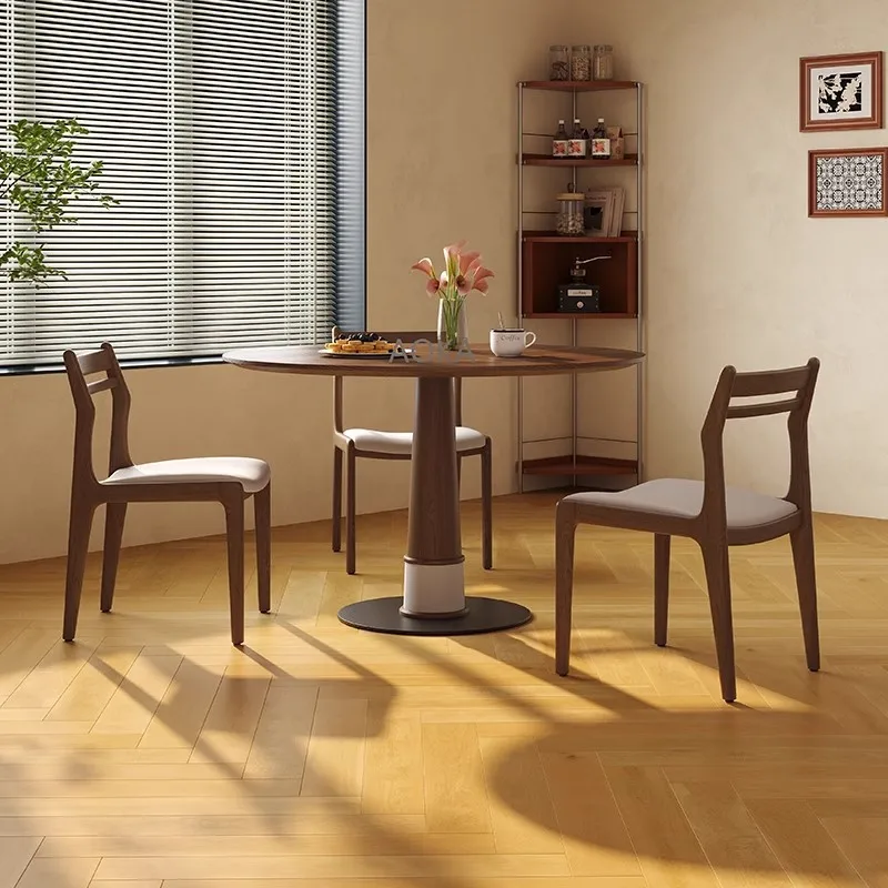 

Retro solid wood round table Nordic home small apartment Japanese style walnut dining table round table bamboo dragonfly rock sl